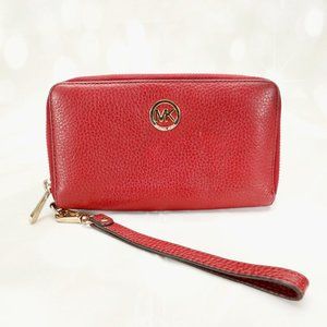 Michael Kors Jet Set Card Phone Wallet Wristlet Medium Red Zip Around